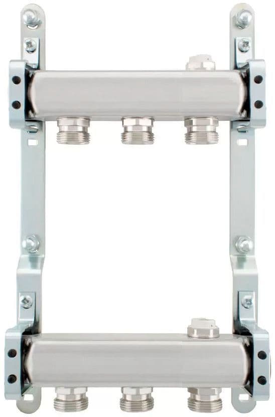 Rvs collector set 4/4"-3 X 3/4"EK met ontluchter + muurbevestiging