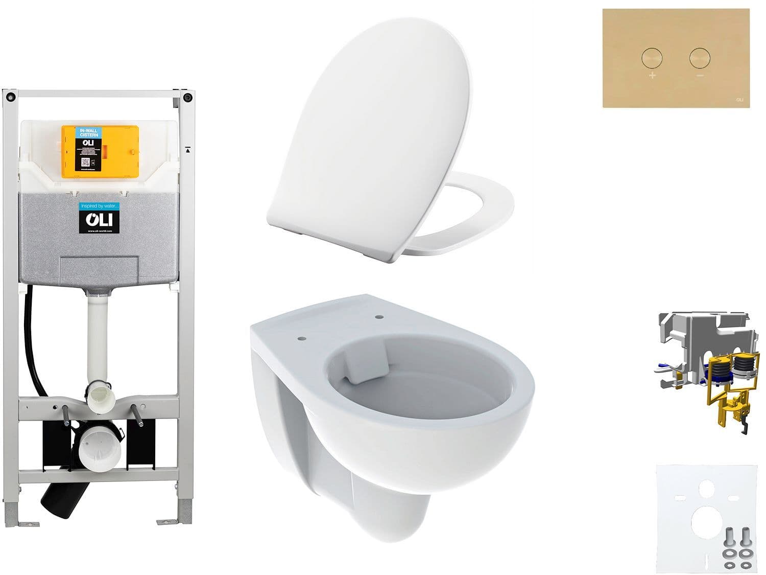 WALLFIX OLI HANGWC BASTIA RIMFREE PRESSALIT T SOFT-CLOSE + LIFT-OFF BLINK WHITE GOLD