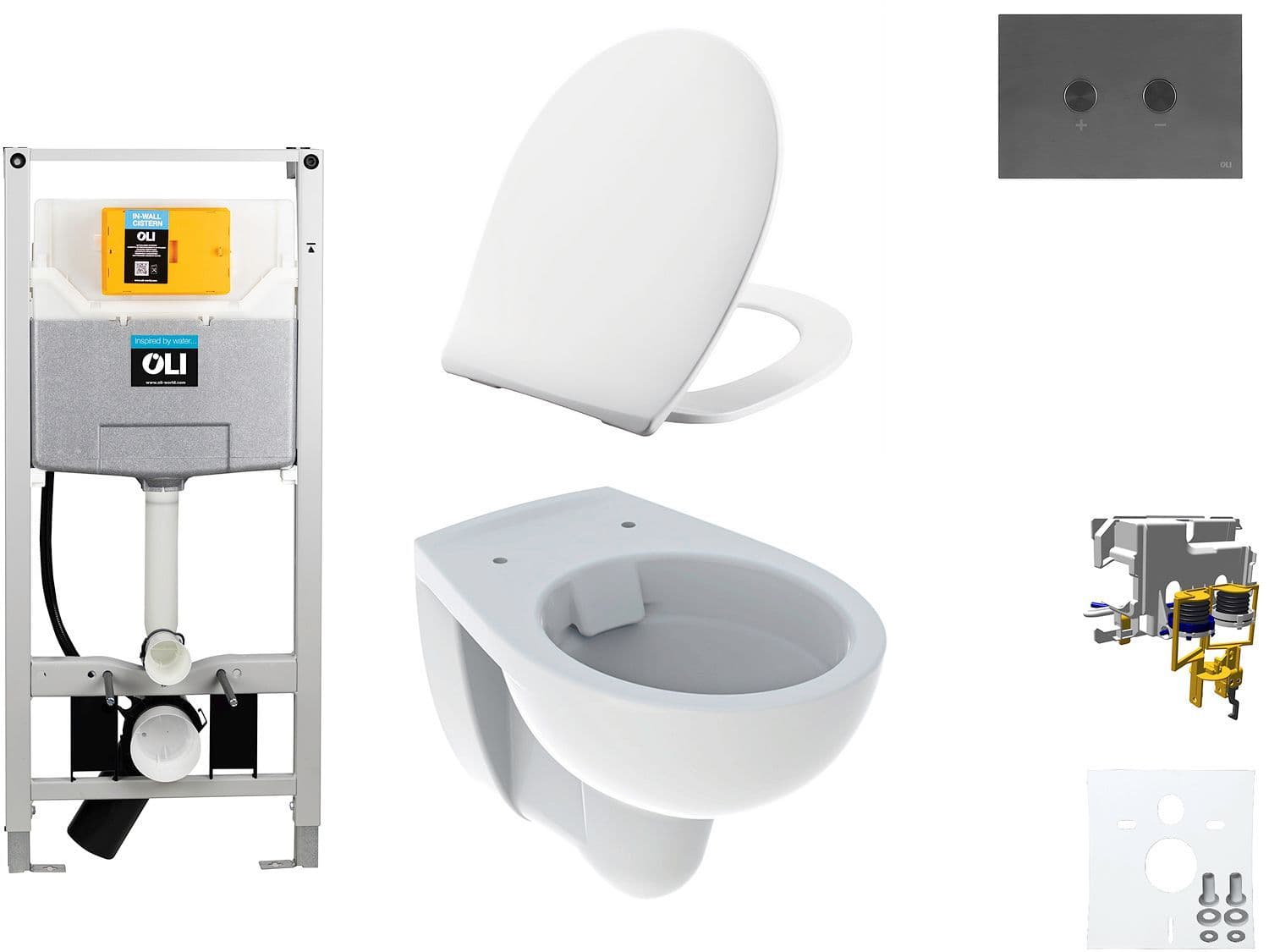 WALLFIX OLI HANGWC BASTIA RIMFREE PRESSALIT T SOFT-CLOSE + LIFT-OFF BLINK GUN METAL