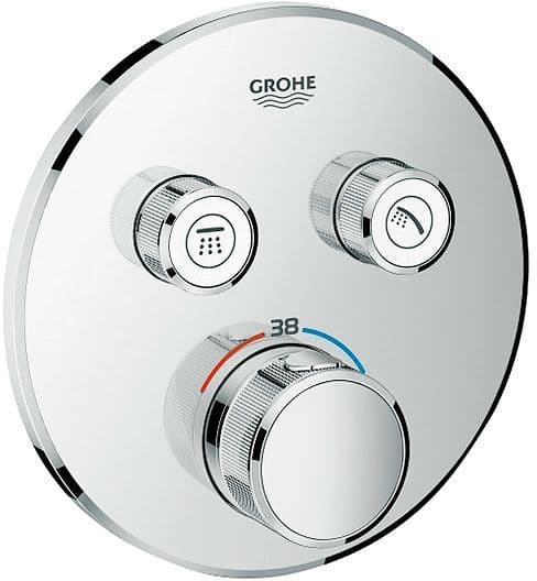 Afwerkset thermostaat + 2 stopkranen SmartControl Grohe rond chroom