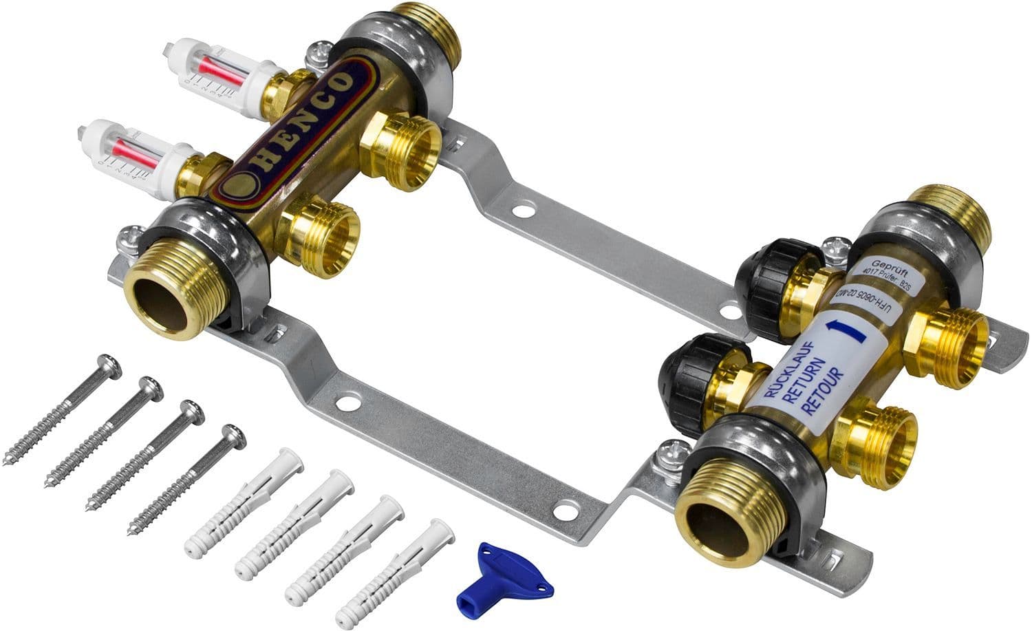 Collector Henco vloerverwarming 4/4"M-2X3/4"EK m.debietmeter