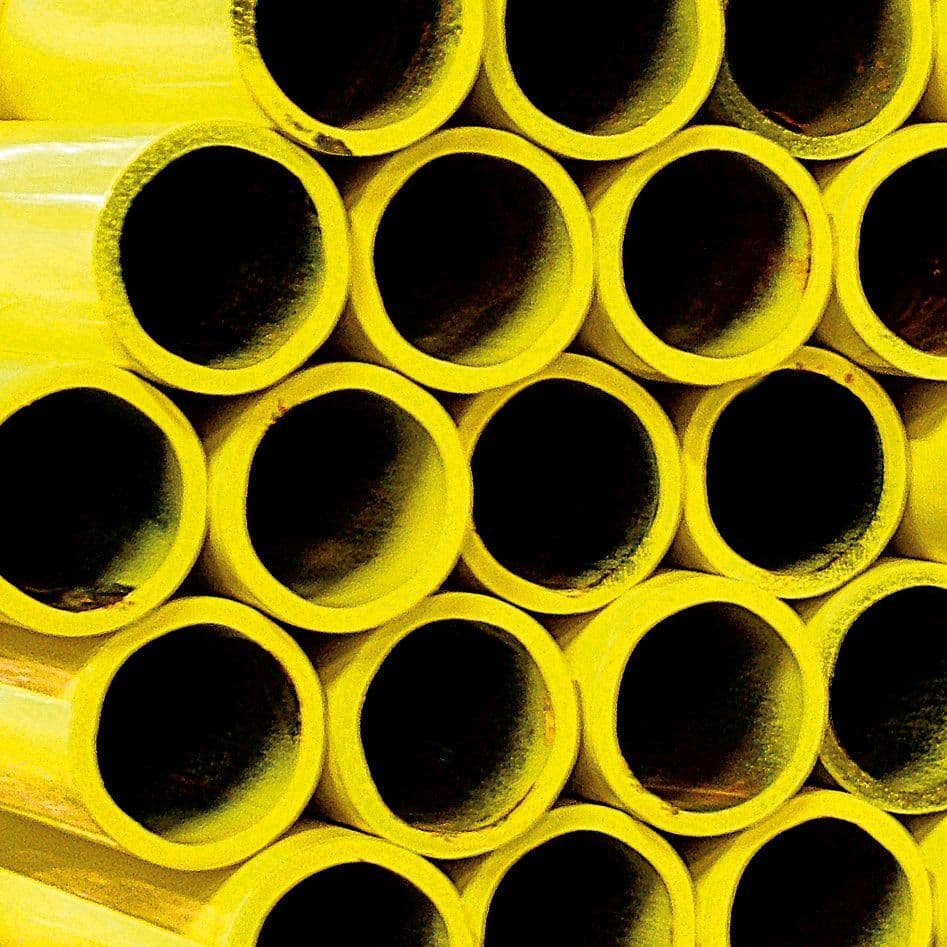 Stalen isoforte gasbuis EN10255H v.draad gepoederlakt Geel RAL1018 3/4"-DN20 26,9-3,2MM lengte 6M