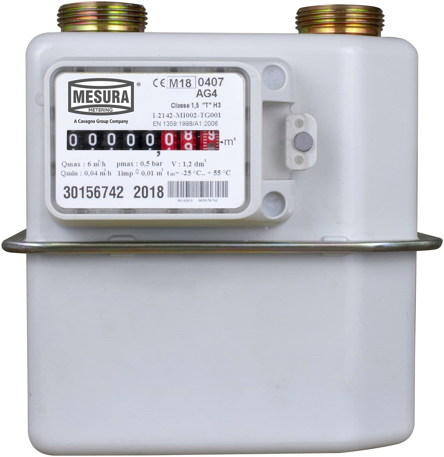 Gasmeter+koppelingen 6/4" G 0,16-25M3/H